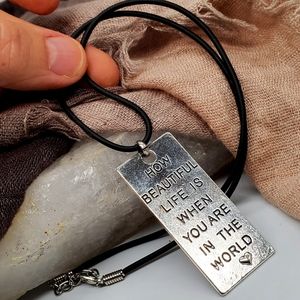 Free People Jewelry Silver Bar Graphic Necklace Love Heart Pendant